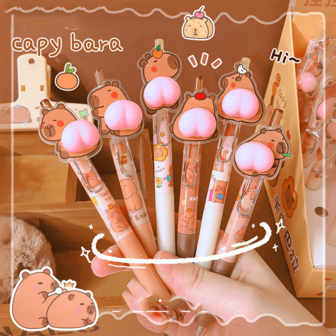 10pcsStay Focused And Stress-Free With This Multi-Functional Capybara Pen. Features A Squishy Stress-Relief Design To Ease Tension During Long Study Sessions, Plus 0.5mm Quick-Dry Black Ink For Neat, Smudge-Free Notes. Retractable Design For Convenience-Ideal For Students Heading Back To School.
