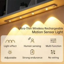 1pc/2pcs Smart LED Motion Sensor Light, USB Rechargeable PIR Wall Lamp, Ultra-Thin Cat Eye Hill Lamp Strip, 3 Lighting Modes Adjustable, Suitable For Kitchen, Wardrobe, Wine Cabinet, Shoe Cabinet, Bedroom Lighting - Black - View 8