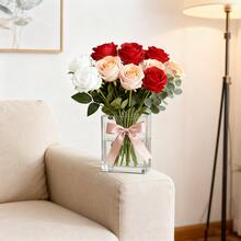 1 قطعة/10 قطع/12 قطعة من باقة الورود الواقعية ذات الساق الطويلة، باقة الورود الاصطناعية متعددة الألوان، زهور مزيفة أنيقة، ورود خالدة، طويلة الأمد، متطورة، خالية من الصيانة، تصميم متعدد الاستخدامات، منخفضة التحسس. مثالية لديكور الزفاف وديكور المنزل.