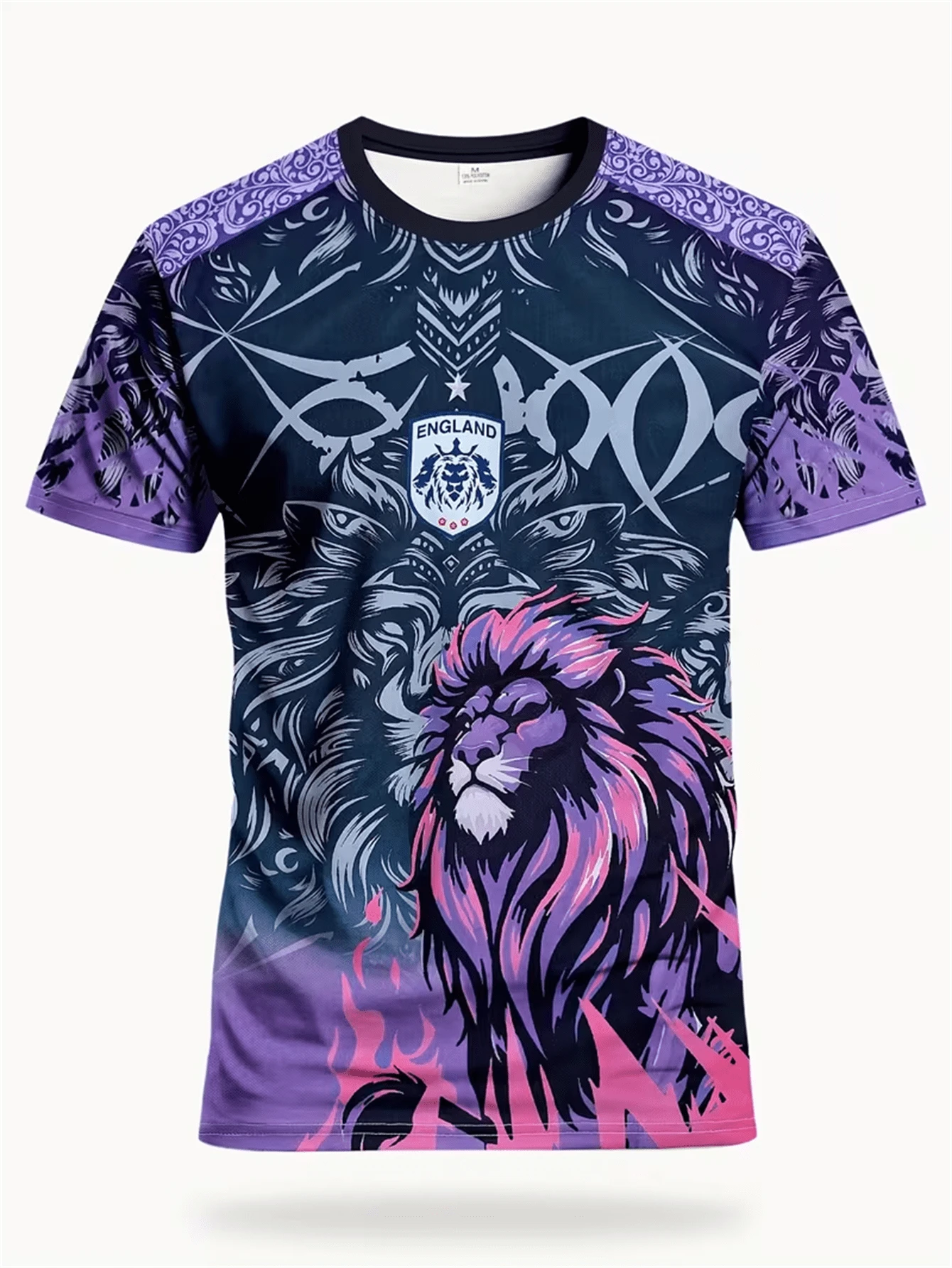 英格兰男士T恤 & 透气圆领男士运动T恤，印有英格兰雄狮图案，采用轻盈吸湿面料制成，适合足球队比赛、训练、健身、海滩和足球派对、户外运动和节日礼物，具有英格兰足球队球迷纪念意义。 - 彩色 - 查看 1