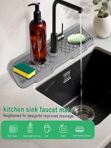 Tapete De Silicona Para Fregadero De Cocina Protector Contra Salpicaduras De Agua Para Grifo De Fregadero - Gris - Ver 7