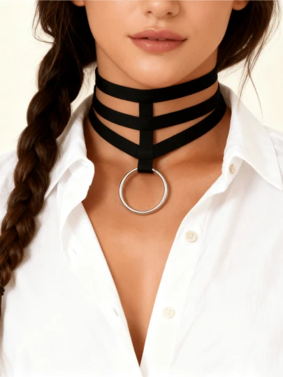 1PC Punk Black Elastic Band Short Choker Necklace For Women Gothic Big Circle Pendants Necklaces Collar Fashion Jewelry Accessory