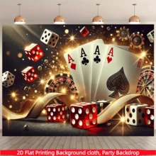 2D Flat, 2D Playing Card Themed Backdrop Banner, 1 Piece, Gold Ribbon With Playing Cards And White Background Fabric, Vibrant Polyester Backdrop Suitable For Family Parties, Weddings, Birthdays, Christmas, Thanksgiving, And Fall. - Multicolor - View 8
