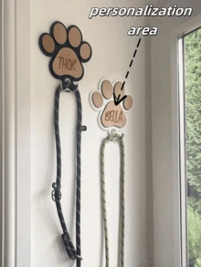 Personalized Paw Print Wooden Dog Leash Hook, Customizable Carved Wall Hook - Suitable For Collars And Coats, Durable Wooden Material, Paw Print Design, Perfect Decorative Memorial Gift For Pet Lovers - Multicolor - View 9