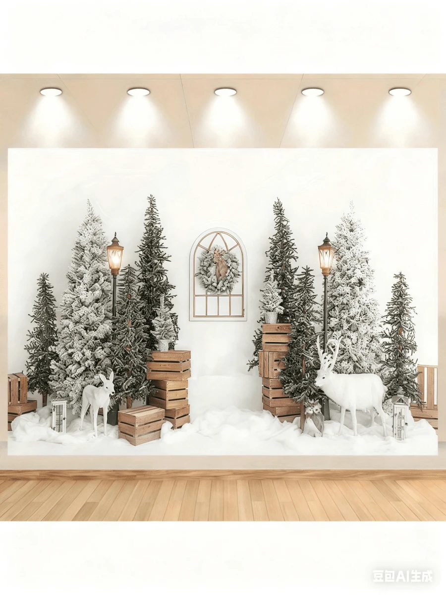 1 Weihnachtsbaum Hintergrund mit Hirsch und Kiefern, perfekt für Fotografie, Weihnachtsfeiern, Festdekorationen, Familienporträts, Heimdekoration, Fotostudio-Requisiten und Weihnachtsdekorationen. - Verschiedenfarbig - Übersicht 1