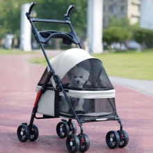 4-Wheel Pet Stroller Foldable - Breathable Mesh & Rotating Handle, Ideal For Dog Cat Outdoor Trips - Grey - View 9