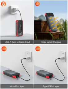 40000mAh Large-Capacity Battery Pack Portable MobilePhone Charger With Built-In Bright Flashlight 4 Cables PD20W Fast Charging 5 Output 3 Input Travel Emergency Applicable To Most Electronic Devices - Đỏ - Xem 5
