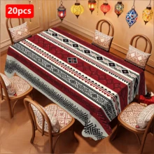 Toalha de mesa com estampa tradicional vermelha e preta (1/20 peças), ideal para festivais islâmicos, cozinha, festas ao ar livre, decoração de restaurantes, feita de poliéster. Perfeita para decoração de casa. - Multicolorido - Ver 17