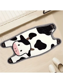 1 pieza Lindo tapete decorativo con forma de vaca, alfombra de baño antideslizante de secado rápido, cómoda alfombra de sala de estar súper absorbente, decoración del hogar para baño, decoración de primavera/verano, accesorio de baño - Blanco y Negro - Ver 14