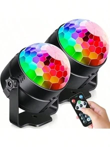 Flower Dance 2 Pcs RGB Disco Ball Party Lights Sound Activated Remote Control For Home Karaoke  Wedding Show Club Pub,Room Decor Bedroom,Decor Home,Decor Led Lights For Room,Lights For Party/Lights That Sync With Music/Lights For Decoration/Lights With Remote/Lights Projector/Lights Party/Lights For Parties/Lights Dj/Led Lights For Room - 黑色 - 查看 8