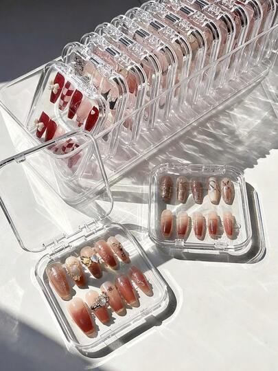 Clear Plastic Nail Storage Box Small Rectangle Case For Fake Nails Nail Charms Jewelry Beads Rhinestones Makeup Puff DIY Beads And Daily Desk Storage