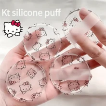 Sanrio Hello Kitty Transparent Soft Silicone Makeup Sponge - BB Cream And Foundation Applicator, Light Beige For Sensitive Skin, Cute Heart And Bow Hello Kitty Pattern, Easy-To-Clean Makeup Tool, Pink And Transparent, Hygienic, Single-Use Or Reusable (For Liquid Cosmetics)