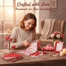 Tkanina z wzorem serca na Walentynki, czerwony nadruk serca, zestaw do szycia, wstępnie wycięte skrawki materiału do patchworku DIY, rękodzieło na Walentynki DIY - Wielokolorowe - Zobacz 9