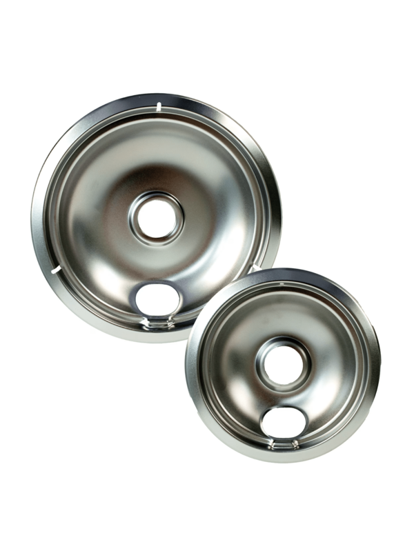 2-Piece Chrome Plated Drip Bowl Set, Small & Large, Reflective Stove Top Bowls For Electric Plug-In Ranges - Catches Spills, Crumbs & Splatters