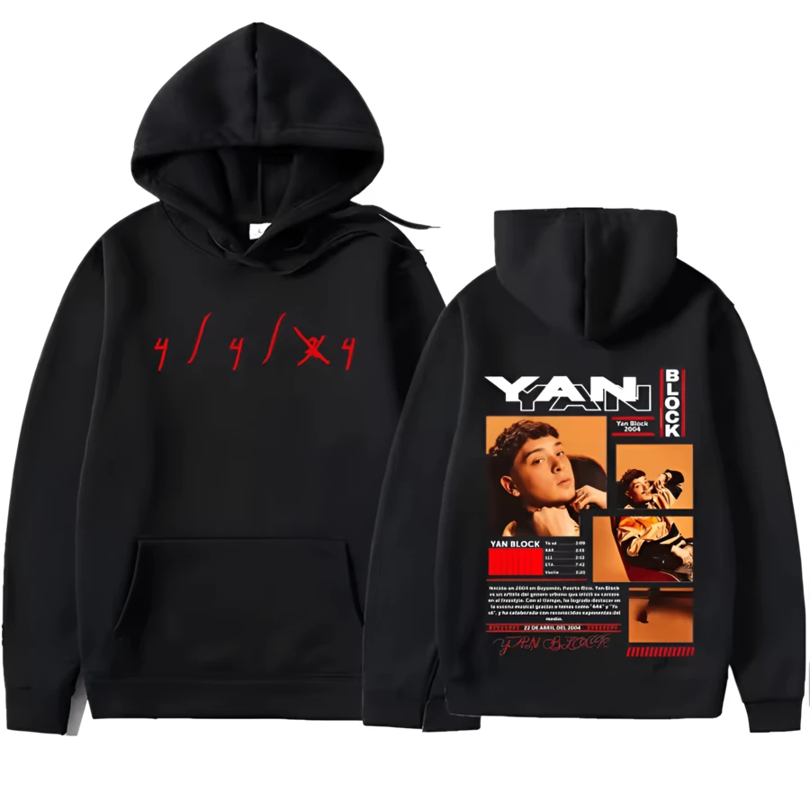 Yan Block Album Hoodie 2025 Graphics Print Gothic Oversized Clothing Pullovers Men's Hip Hop Aesthetic Casual Sweatshirts - 黑色 - 查看 1