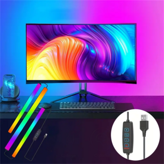 1 pieza Tira de luz de fondo RGB alimentada por USB, adecuada para monitores de 24/32 pulgadas, compatible con pantalla LED retroiluminada, proporciona iluminación ambiental multicolor, control de botón, brillo ajustable y modos de color, excelente para uso doméstico, oficina y juegos.