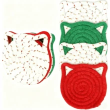 4/8pcs Cat Ear Coasters Set, Handmade Bright Pink Woven Coasters, Non-Slip Absorbent Drink Coasters (With Holder), Home Decor, Gifts For Valentine''s Day And Mother''s Day