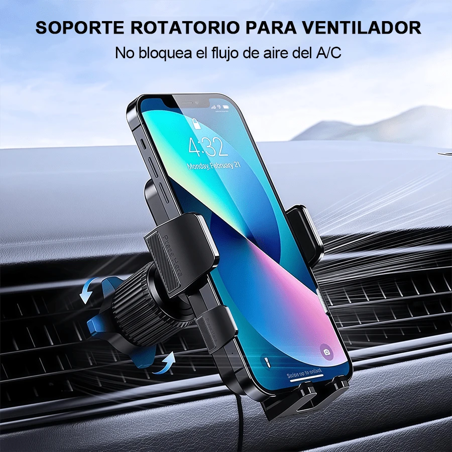 Soporte Universal Carro Rejilla Aire | Sensor Mecánico Bloqueo Rápido | Negro Estilo Moderno | 360° Ángulo Ideal | Vertical y Horizontal
