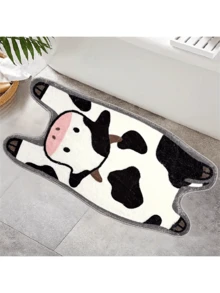1 pieza Lindo tapete decorativo con forma de vaca, alfombra de baño antideslizante de secado rápido, cómoda alfombra de sala de estar súper absorbente, decoración del hogar para baño, decoración de primavera/verano, accesorio de baño - Blanco y Negro - Ver 13