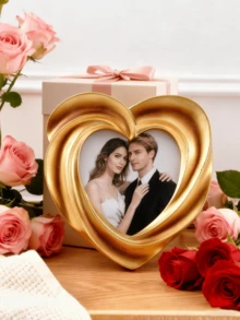 Ramă foto aurie în formă de inimă de Ziua Îndrăgostiților: Decor romantic pentru birou/dormitor, ideală pentru nuntă/afișarea amintirilor de dragoste, cadou dulce pentru prietenă/soție, accent elegant pentru casă pentru întâlniri de Ziua Îndrăgostiților și ambianță romantică zilnică, cadouri de Ziua Îndrăgostiților, cadouri pentru întoarcerea la școală - Multicolor - Vizualizare 3