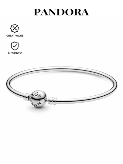 Pandora Fashionable & Versatile Simple Silver Bangle Bracelet - 925 Sterling Silver - Hypoallergenic Tarnish-Free - Classic Elegant Statement Jewelry For Wedding Party, Stackable Minimalist Quiet Luxury, Perfect Anniversary Gift For Her
