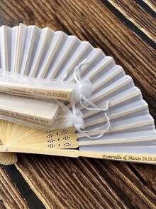 5/10 Peças Leque de Mão Personalizado Branco para Casamento - Leque Dobrável com Letra Gravada, Adequado para Casamento, Inverno, Outono, Festivais, Moda de Inverno, Lembrancinhas de Casamento Personalizadas em Massa para Madrinhas, Leques para Eventos Especiais, Casamento de Verão - Multicolorido - Visão 13