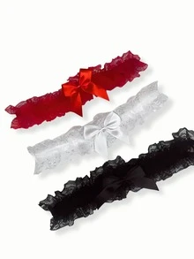 Sexy Women's Lace Leggings – Elastic Garter With Bow, Sensual And Comfortable - màu đen - Xem 2