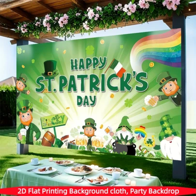 1 pieza, Fondo fotográfico plano 2D (Poliéster) para el Día de San Patricio - Fondo de pancarta con trébol y moneda de oro, adecuado para salas de estar, dormitorios, oficinas, cumpleaños, aniversarios, decoración del hogar, fiestas al aire en interiores, fondos fotográficos y decoraciones navideñas.