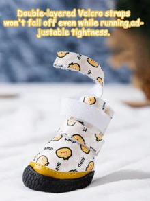 4pcs Dog Paw Protector Boots, Dog Snow Boots For Small Dogs, Chicken & Dog Print Pattern, Anti-Slip Dog Shoes, Pet Anti-Fall Shoes, Winter Warm Anti-Slip Sports Shoes, Hard Wood Floor Outdoor Walking Soles - Multicolor - View 7