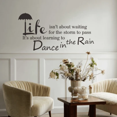 Inspirational Wall Decal "Life Isn't About Waiting For The Storm To Pass, It's About Learning To Dance In The Rain" – Motivational Quote Vinyl Sticker For Living Room, Bedroom, Office, Classroom, Home Decor – Removable Waterproof Wall Art, Positive Mindset Decoration, Gift For Housewarming Christmas New Year Encouragement, Large Typography Rain Theme Wall Sticker