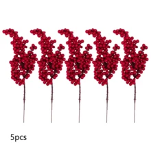 5pcs Artificial Red Berry Picks With Hawthorn,Red Berries Branches Artificial Foam Holly Berry Flower Fruit Christmas Tree Decorations Holiday DIY Crafts Xmas Ornaments Wedding Home Decor Holiday Decor Silk Flower Arrangements, Bouquet Stamen Plant DIY Wreath Christmas Party Home Decor - Multicolor - View 10