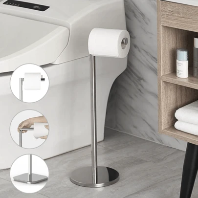 Bath Toilet Paper Holder Stand- Modern Tissue Roll Holder Freestanding With Balanced Base, Rustproof Toilet Roll Holder For Bathroom/Kitchen Countertop(Black)