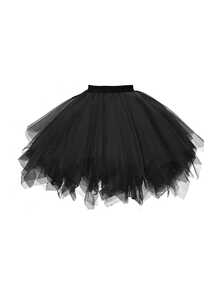 Saia de tule assimétrica branca/preta feminina (1 peça), estilo princesa, com várias camadas, sem barbatanas, ideal para festivais, palco, banquetes, apresentações, cosplay e eventos diurnos. - saia de gaze pequena - Ver 7
