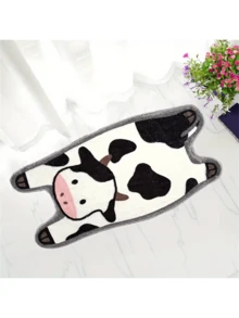 1 pieza Lindo tapete decorativo con forma de vaca, alfombra de baño antideslizante de secado rápido, cómoda alfombra de sala de estar súper absorbente, decoración del hogar para baño, decoración de primavera/verano, accesorio de baño - Blanco y Negro - Ver 15