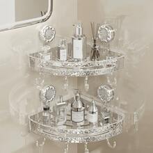 1/2pcs Transparent PET Material Bathroom Storage Rack, Built-In Suction Cup. Waterproof, Bottom 4 Hooks With Strong Suction, Bathroom Organizer Shelf, Convenient For Storage And Organization, Suitable For Bathroom, Shower Room And Other Purposes, Bathroom Accessory, Increase Bathroom Cabinet Storage Space, Excellent Bathroom Fixture, Storage Rack, Bathroom Decor, Bathroom Shelf, Essential Bathroom Item - Multicolor - View 10