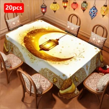 1/20pcs Tablecloth, Islamic Festival Decor, Golden Crescent Lantern Pattern, Polyester Material, Suitable For Home Kitchen, Outdoor Garden Party, Restaurant Decoration And Other Home Decor - Multicolor - View 17