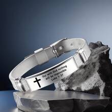 Adjustable Stainless Steel Bible Bracelet, Cross Saying Scripture "For With God Nothing" Quote Cuff Bracelet Jewelry, Motivational Daily Wear Jewelry Bracelet, Holiday Gift - Because In the Presence Of God, - View 10