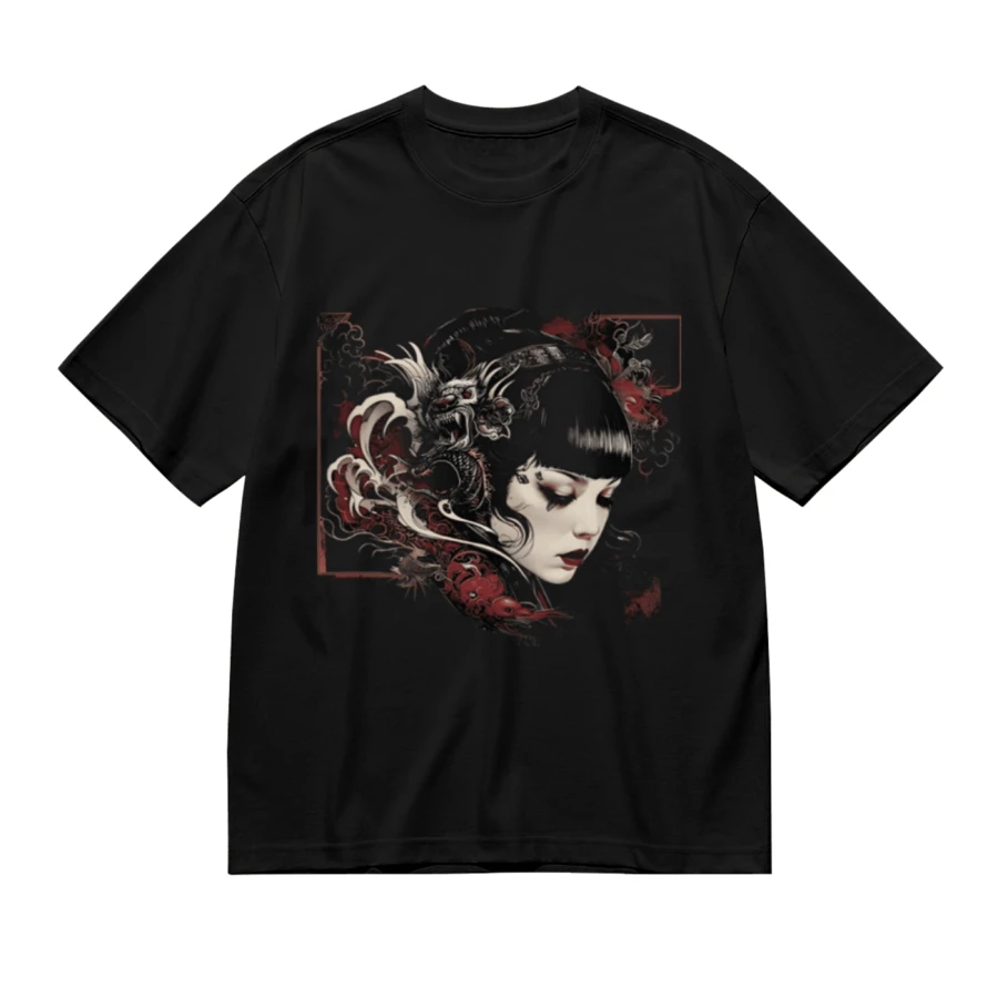Beautiful Japanese Geisha Shirt _ Harajuku _ Japanese Streetwear _ Japan Girl Tshirt _ Y2K Top _ Anime Shirt _ Japanese Shirt _ Geisha Shirt - màu đen - Xem 1