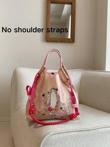 女士时尚单肩包，米色日式刺绣芭蕾舞鞋图案大容量手提包，轻便可折叠购物袋，适合通勤、旅行、购物、约会，大容量手提包，女士包包，惊喜礼物 - 彩色 - 查看 10