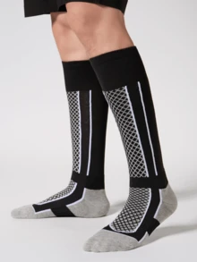 2 Pairs Winter Warm Ski Socks - Thick Breathable Striped Reinforced Support, Comfortable Snug Fit, Suitable For Skiing, Hiking, Outdoor Sports, Trekking, Daily Warmth (White/Purple/Black/Blue) - Multicolor - View 4