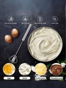 1pc Stainless Steel Multi-Function Whisk + Milk Frother | Manual Press Mixer | Home Baking Tool For Whipping Cream/Eggs, Frothing Coffee | Ideal Holiday Gift - Multicolor - View 6