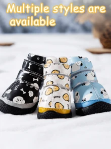 4pcs Dog Paw Protector Boots, Dog Snow Boots For Small Dogs, Chicken & Dog Print Pattern, Anti-Slip Dog Shoes, Pet Anti-Fall Shoes, Winter Warm Anti-Slip Sports Shoes, Hard Wood Floor Outdoor Walking Soles - Multicolor - View 3