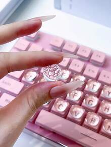 可爱透明水晶键盘键帽贴纸，长指甲打字辅助贴，自粘式3D凸起指甲保护贴，DIY办公键盘装饰（不伤指甲） - 透明白 - 查看 3