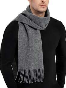 1pc Fashionable & Elegant Solid Color Wool Warm Pashmina Scarf, Unisex Casual Fringed Cold-Proof Shawl, Suitable For Daily Wear, Autumn/Winter - Dark Grey - View 3