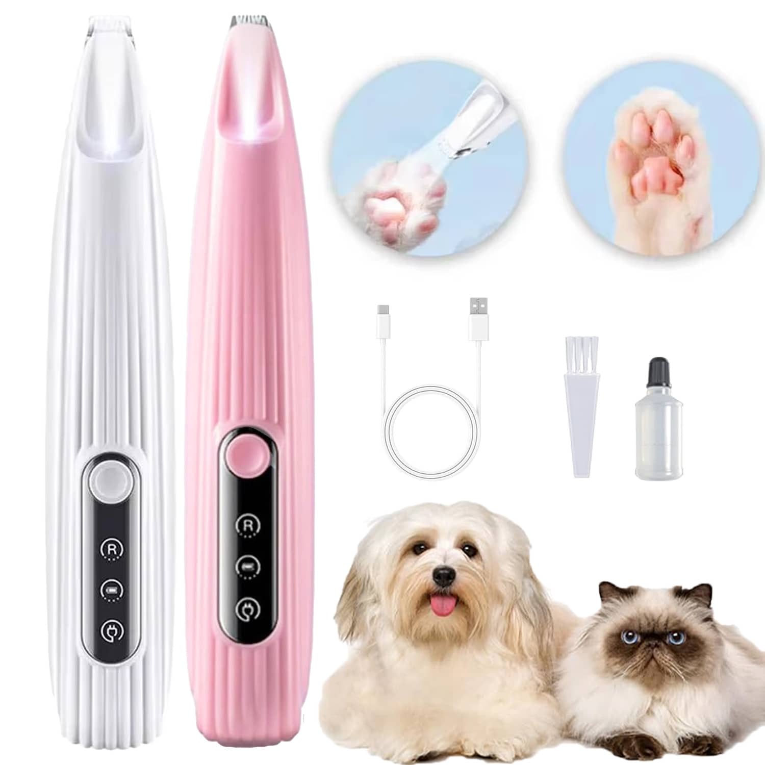 1个宠物USB剃毛器，静音电动修剪器，带LED灯，宠物爪子修剪器，适用于修剪猫狗毛发、耳毛、眉毛和私处毛发。 - 彩色 - 查看 1