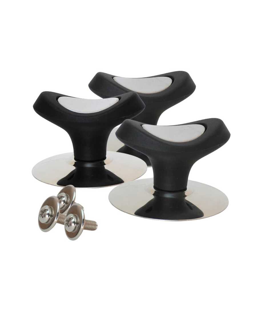 Perillas para tapas de cocina, 3pz  Refacción de agarraderas, repuestos de tapas de ollas y sartenes, de plastico PVC y aluminio de calidad gastronómica adaptable a cualquier tipo de tapa de cocina. accesorio de cocina. Perilla de agarrader para tapa de cocina color negro con diseño modero y agarre ergonómico - Negro - Ver 1
