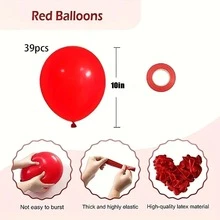 39 quả bóng bay cao su đỏ cỡ lớn 10 inch - Bền, có thể bơm hơi, có thể tái sử dụng để trang trí tiệc sinh nhật, ngày lễ tình nhân, đám cưới và các sự kiện kỷ niệm - Nhiều màu - Xem 2