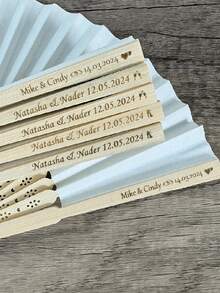 5/10 Peças Leque de Mão Personalizado Branco para Casamento - Leque Dobrável com Letra Gravada, Adequado para Casamento, Inverno, Outono, Festivais, Moda de Inverno, Lembrancinhas de Casamento Personalizadas em Massa para Madrinhas, Leques para Eventos Especiais, Casamento de Verão - Multicolorido - Visão 14
