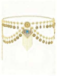 Conjunto de bufanda de cadera y cadena de cintura con lentejuelas para danza del vientre: Bufanda de cadera con flecos de color verde del ejército con cadena de cintura decorada con monedas doradas; accesorio para actuaciones de danza (disponible en varios colores) - Multicolor - Ver 9