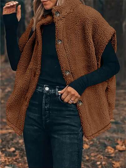 Áo khoác vest nữ cỡ lớn màu trơn chất liệu lông cừu mềm mại, kiểu dáng thanh lịch, phù hợp mặc đi làm hàng ngày hoặc đi nghỉ mát mùa thu/đông.